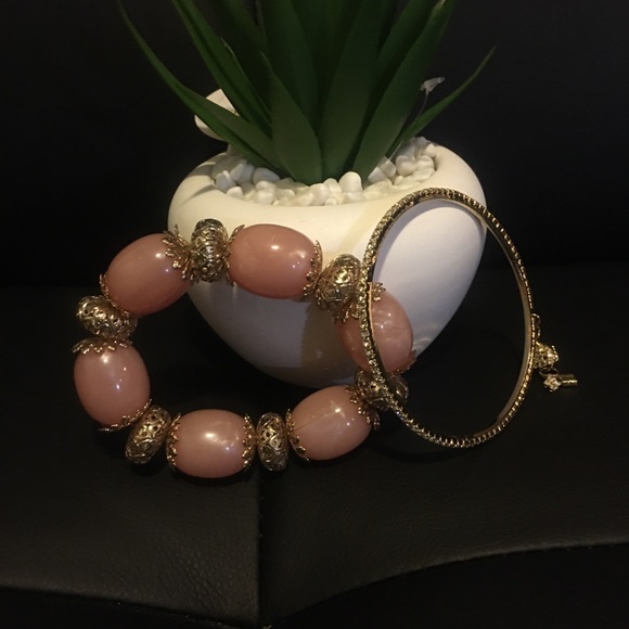 Stretch bracelet and bangle with rhinestones. - Picture 2 of 2